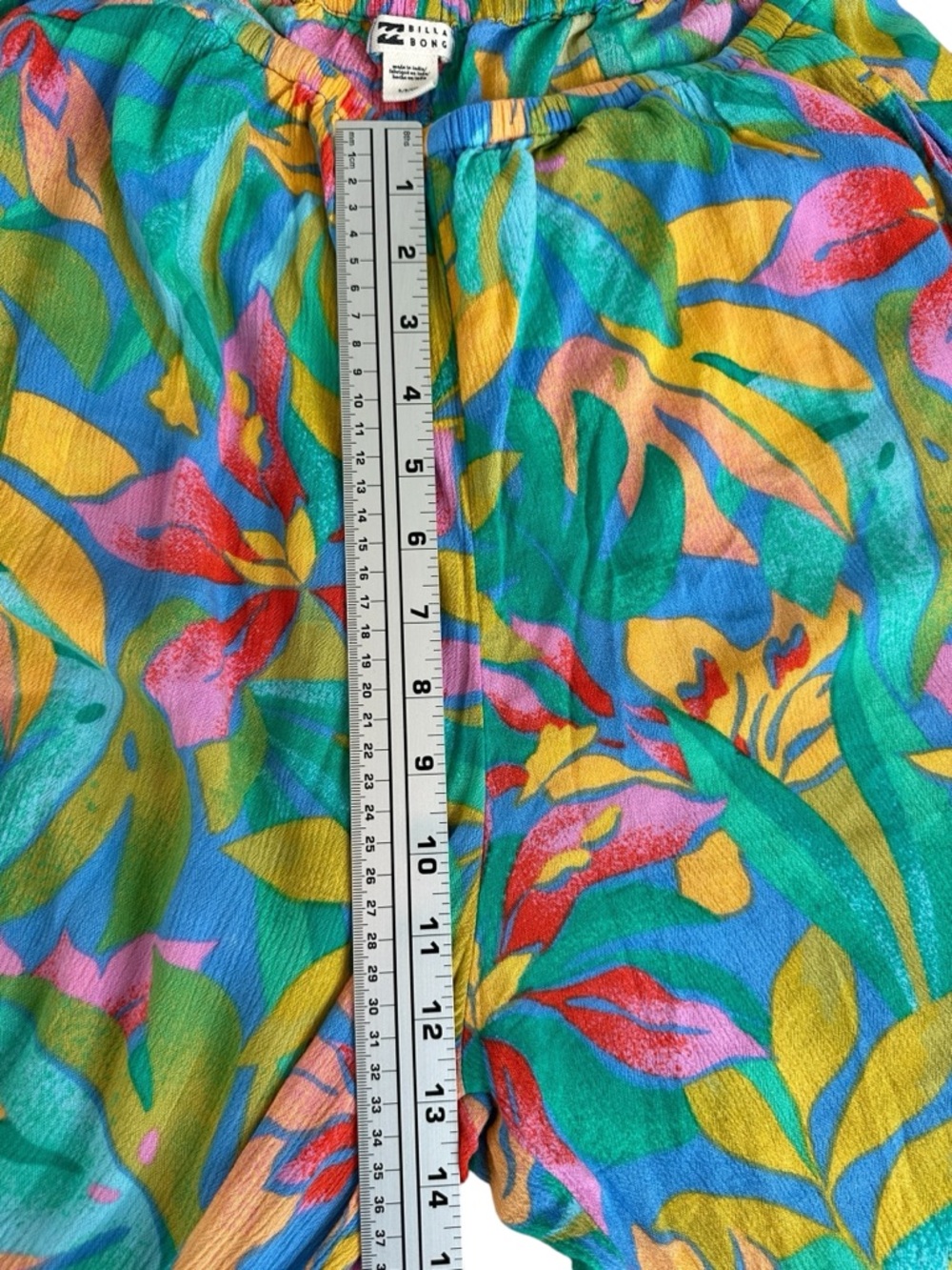 Billabong Tropical Wide Leg Teal Multi Color Pants Boho Beach Vacation Resort S - Picture 12 of 16